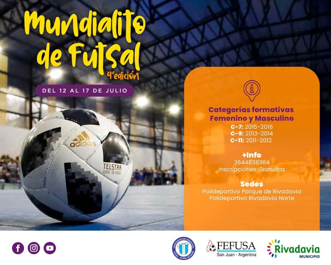 Rivadavia invita a participar del “Mundialito de Futsal”