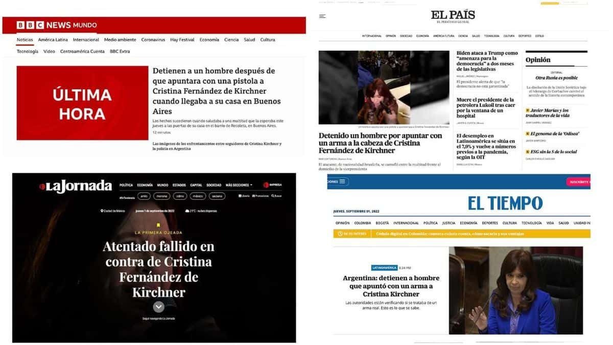 El ataque a Cristina Fernández impactó en los medios del mundo