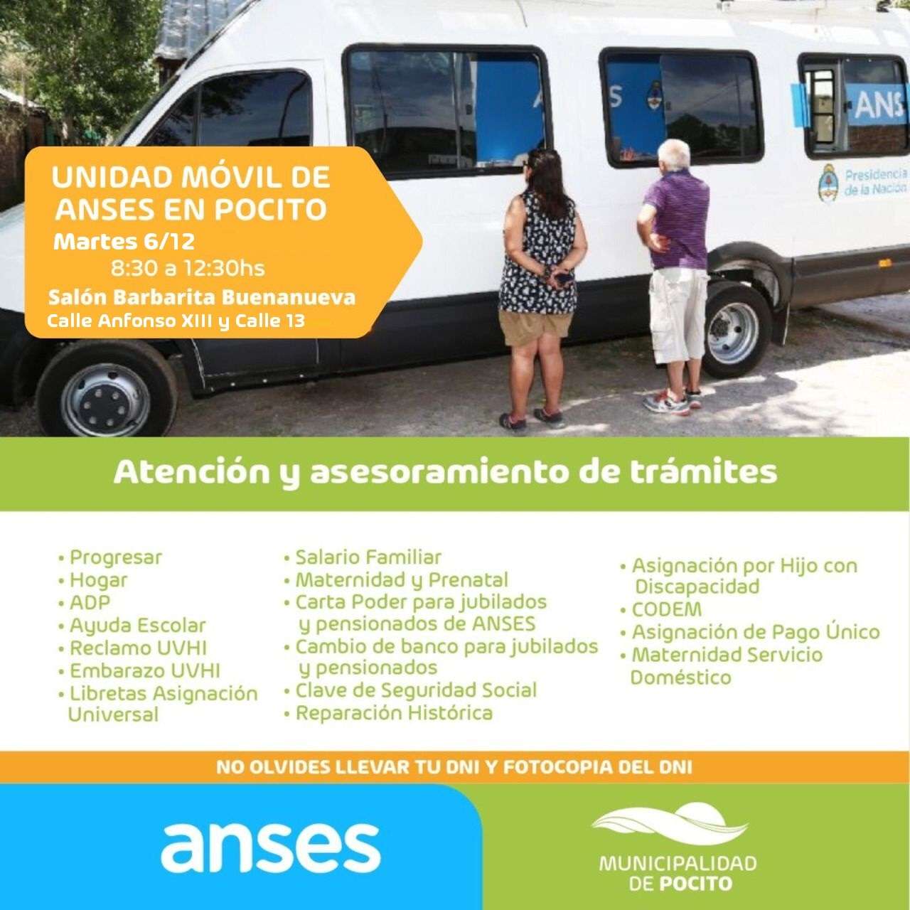 La unidad de atención móvil de Anses estará en Pocito